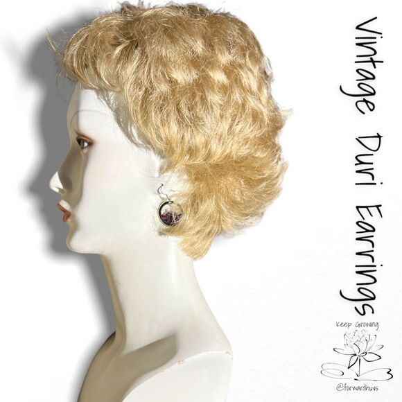 Vintage Duri Abalone Inlay Earrings | Silver Tone Design - Picture 4 of 11